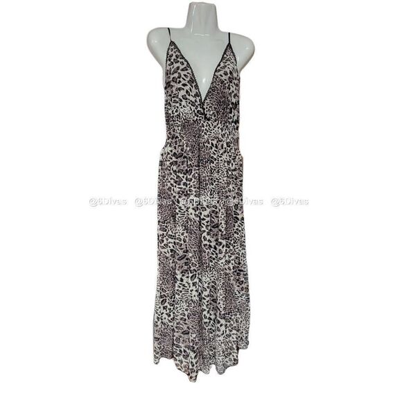 Brown Tan Leopard Print Spaghetti Strap Summer Long Maxi Dress - Picture 1 of 5